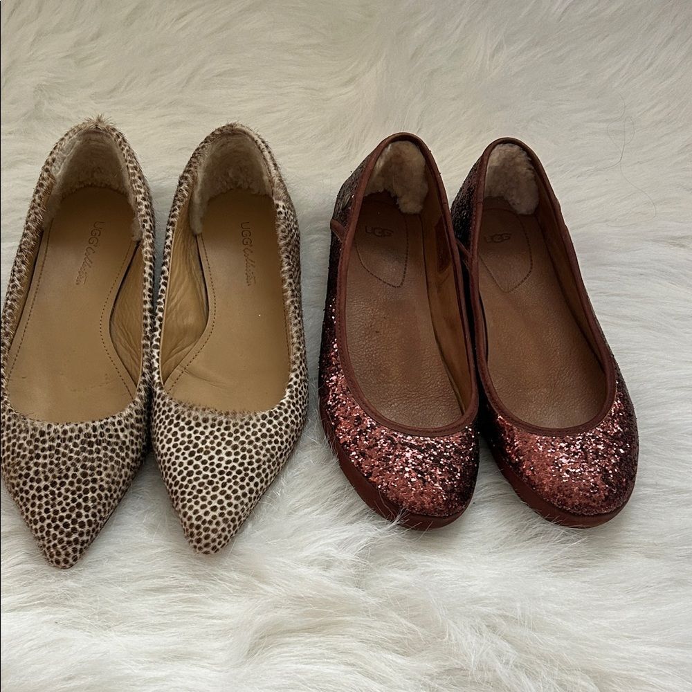 UGG Women's Pink Glitter and Tan Snakeskin Flats 6.5